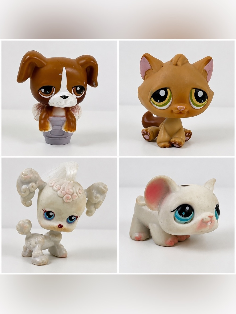 Littlest Pet Shop Figure Lot of 4 | Cat, Poodle, Mouse & Puppy LPS Toys